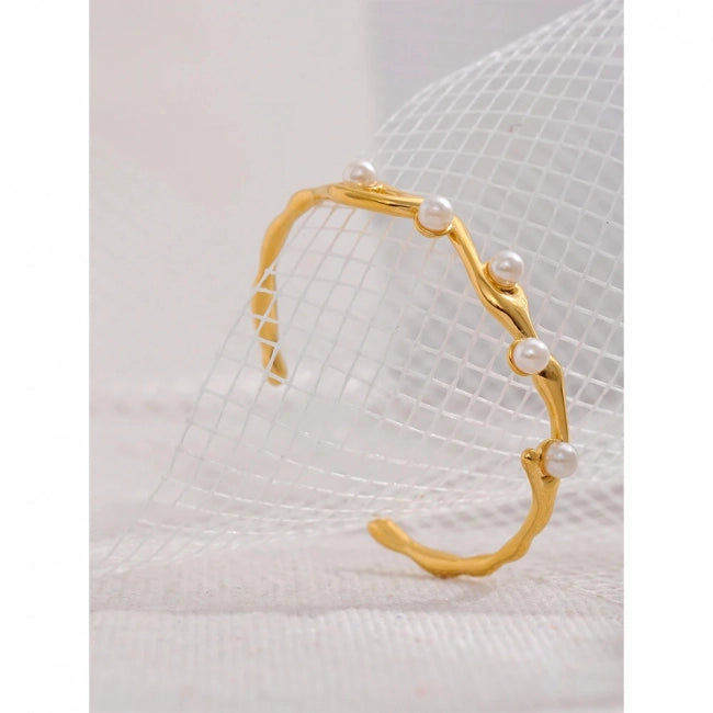 Bracelet jonc à perles blanches Luminara - Ma boutique