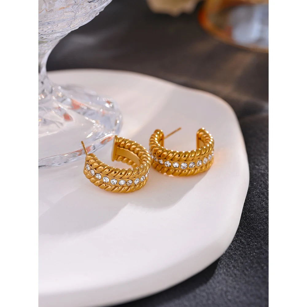 Boucle d'oreille avec zirconium et or jaune Jocaste - Ma boutique