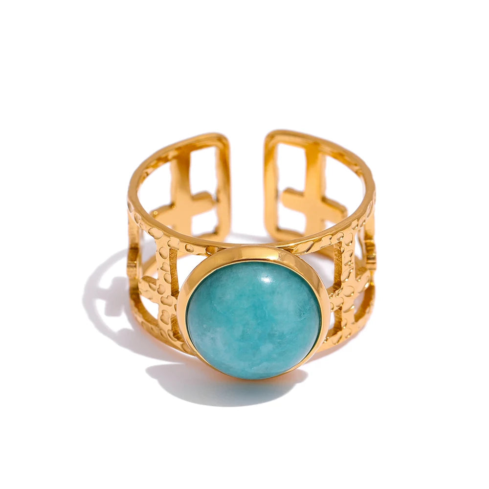 Bague plaqué or avec pierre bleu clair Nadine - Ma boutique
