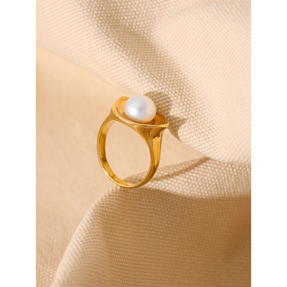 Bague plaqué or avec perle d'eau douce Candide - Ma boutique