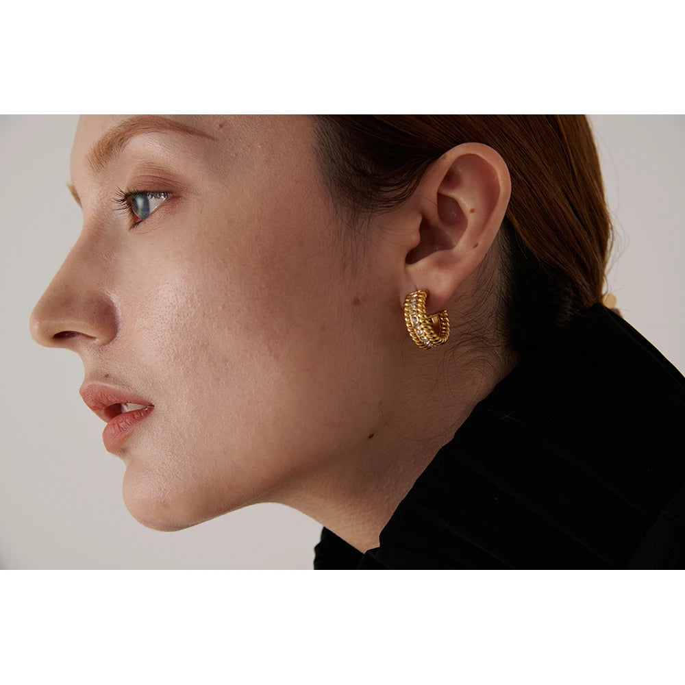 Boucle d'oreille avec zirconium et or jaune Jocaste - Ma boutique