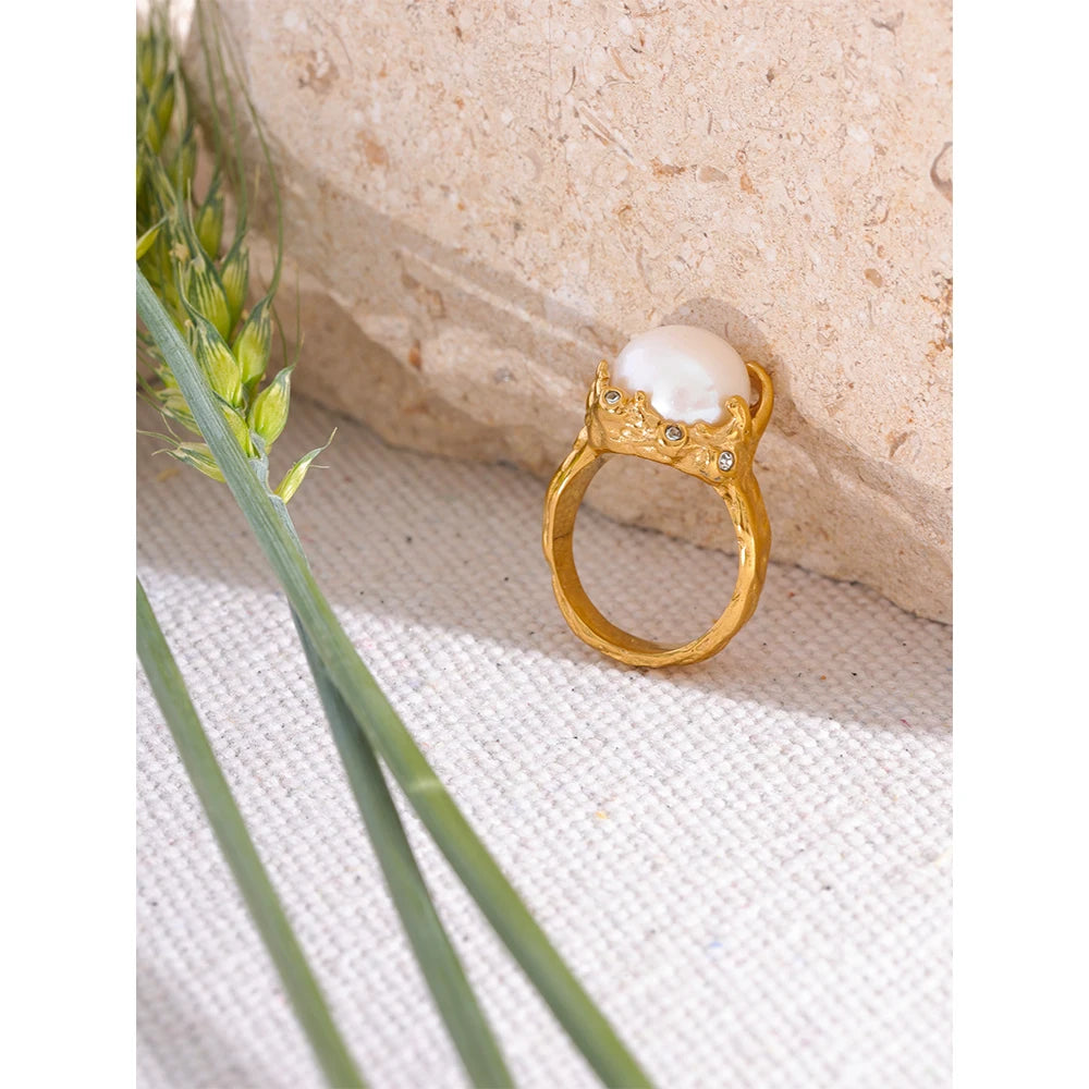 Bague fantaisie plaqué or avec perle Menina - Ma boutique