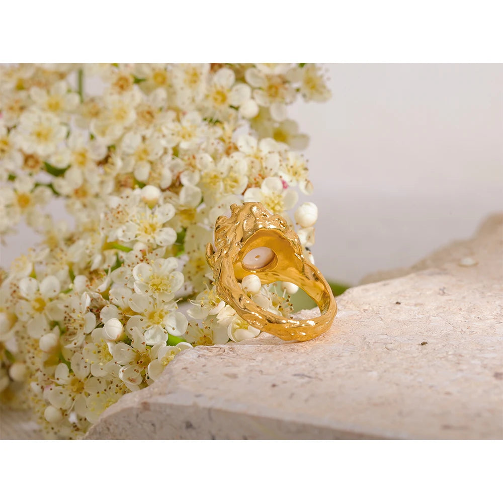 Bague fantaisie plaqué or avec perle Menina - Ma boutique