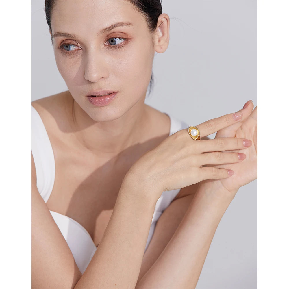 Bague plaqué or avec perle d'eau douce Candide - Ma boutique
