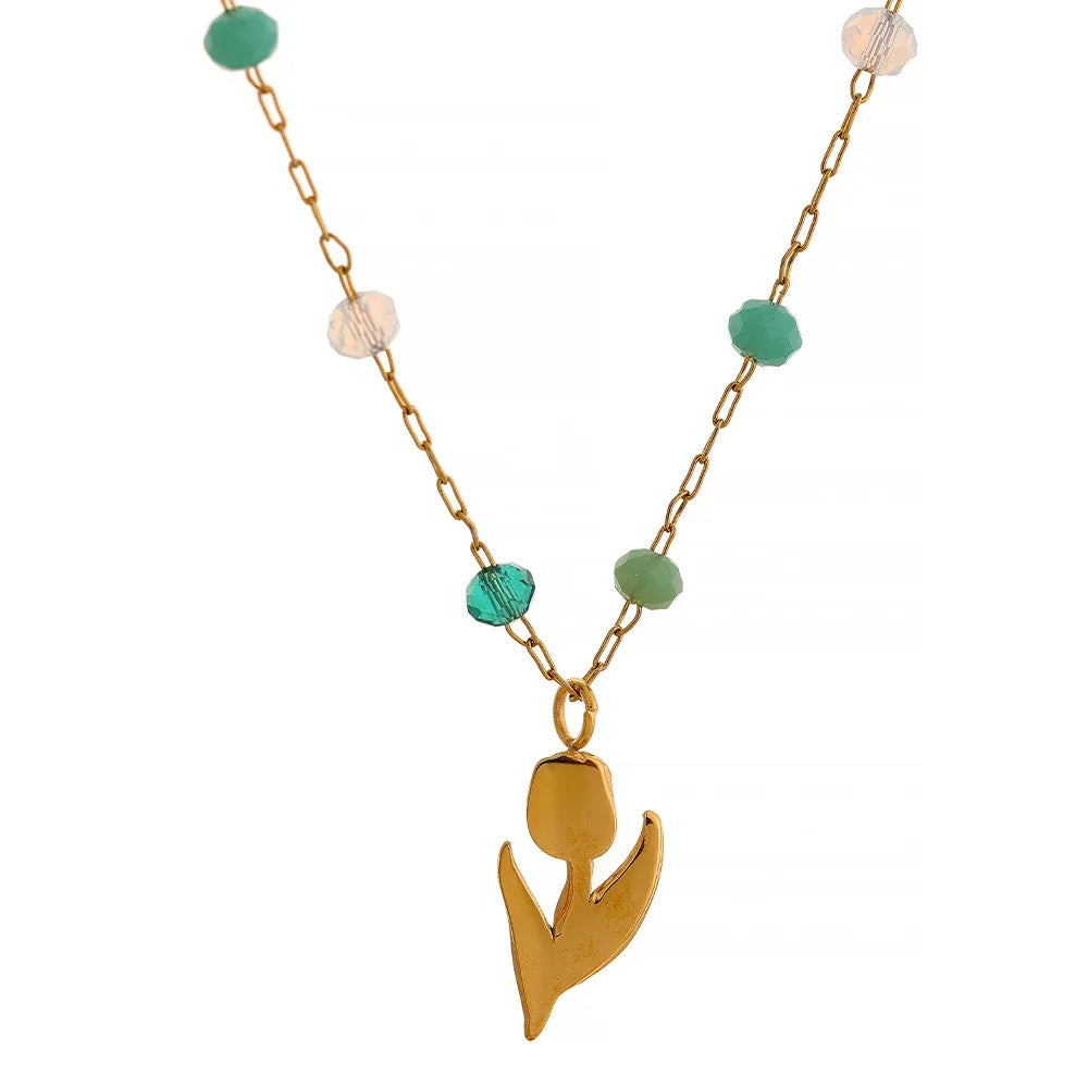 Collier fleur plaqué or avec cristal Stella - Ma boutique