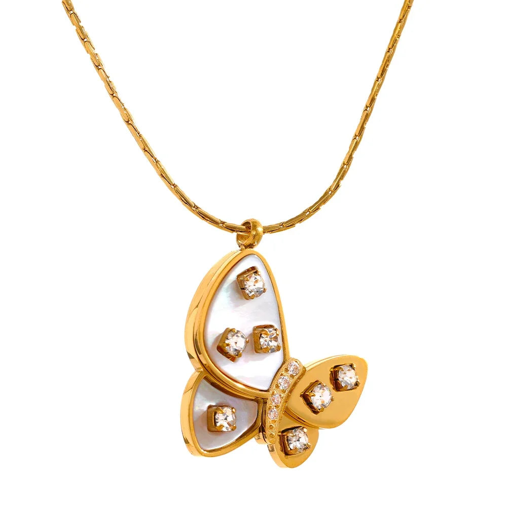 Collier papillon avec coquillage naturel et zircon Vega - Ma boutique