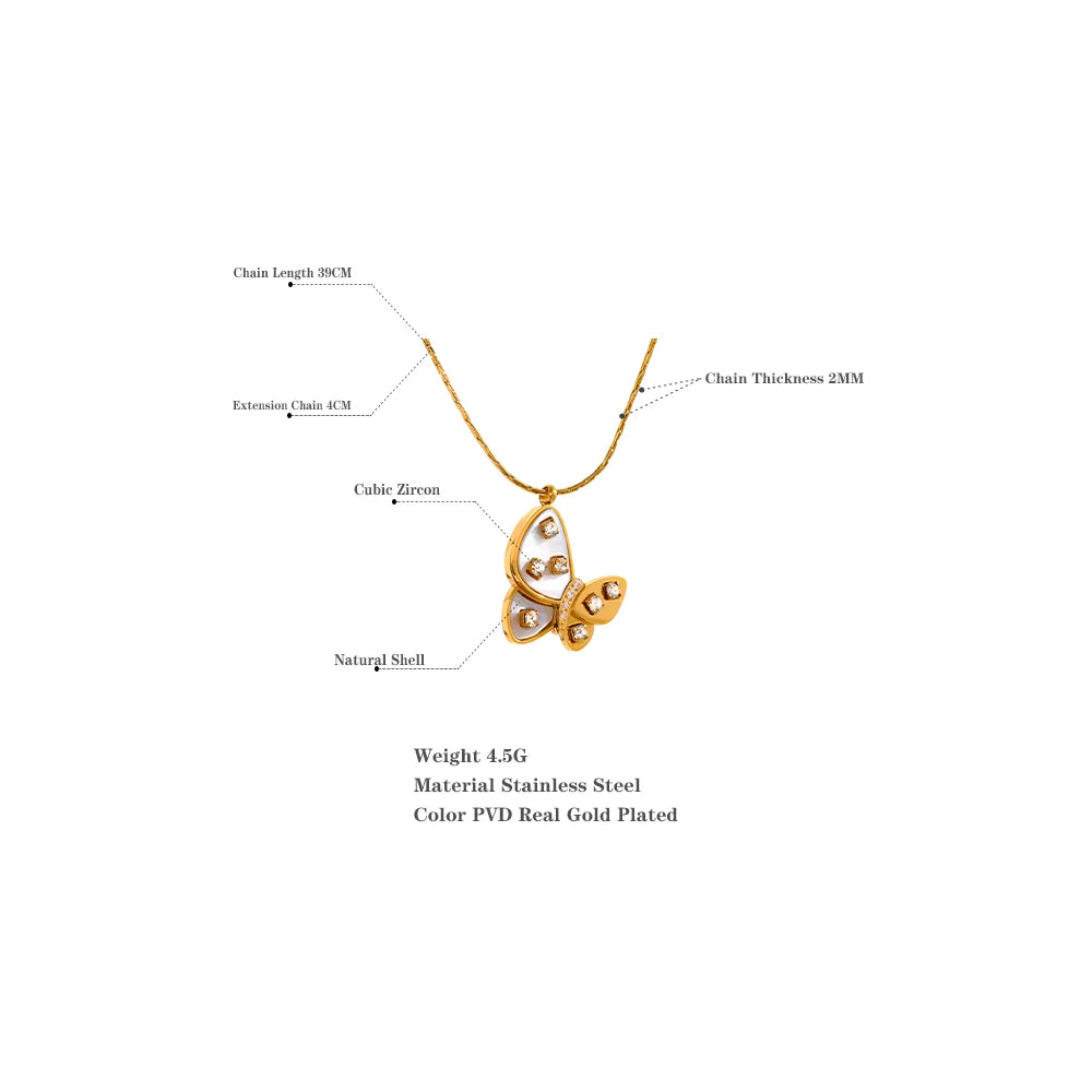 Collier papillon avec coquillage naturel et zircon Vega - Ma boutique
