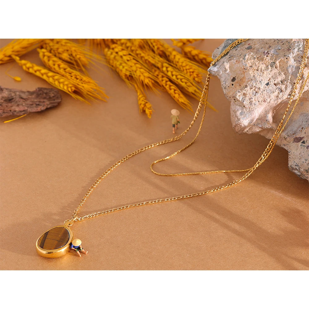 Collier plaqué or avec pierre naturelle Maia - Ma boutique
