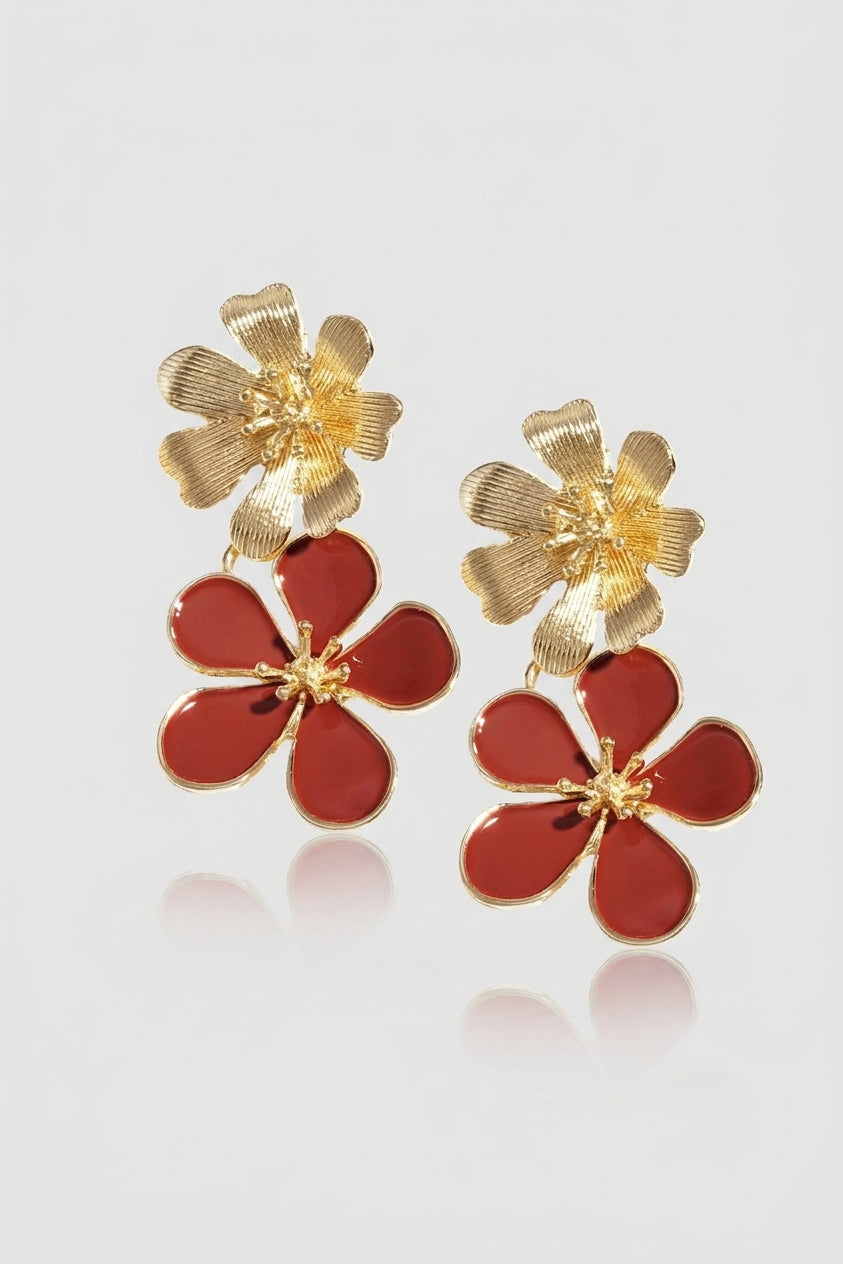 =Boucles d'oreilles Double Fleur Vin rouge | Atelier des bijoux