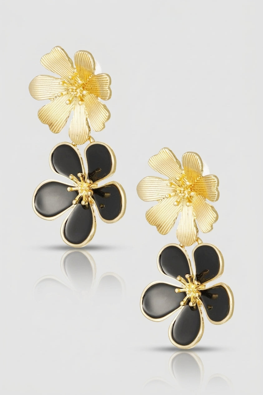 =Boucles d'oreilles Double Fleur Noir | Atelier des bijoux