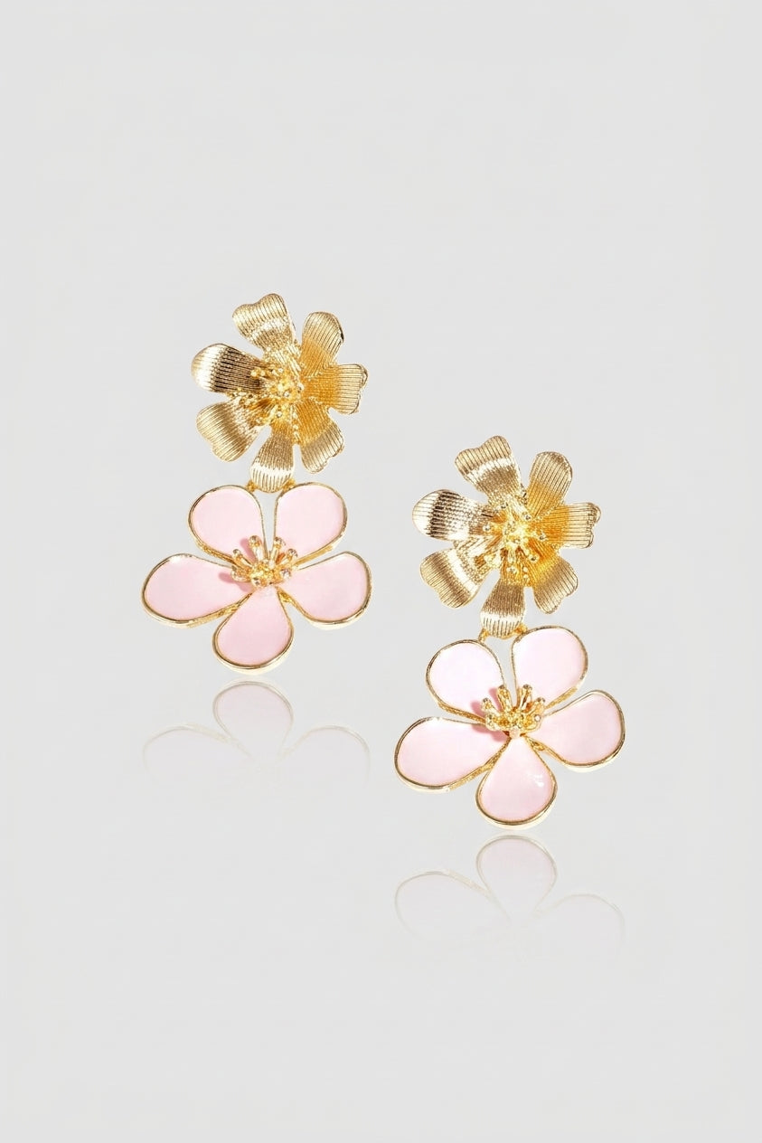 =Boucles d'oreilles Double Fleur Rose clair | Atelier des bijoux