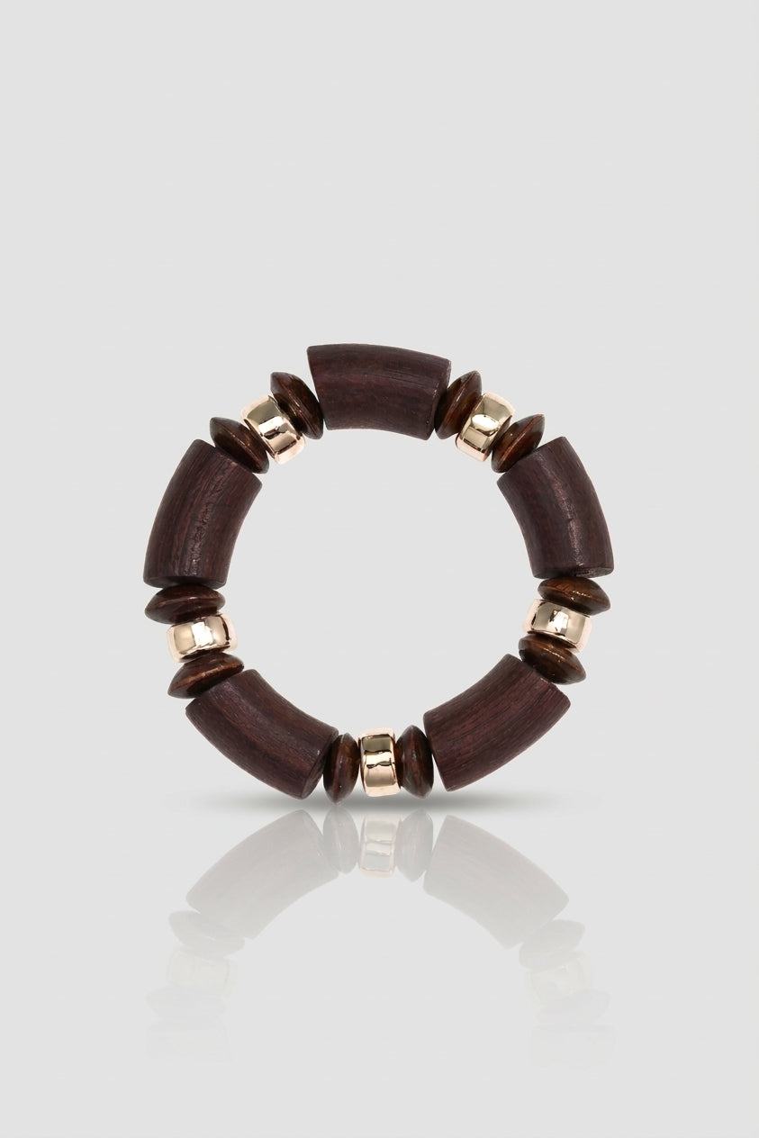 =Bracelet en Bois et Acier Doré Brun | Atelier des bijoux