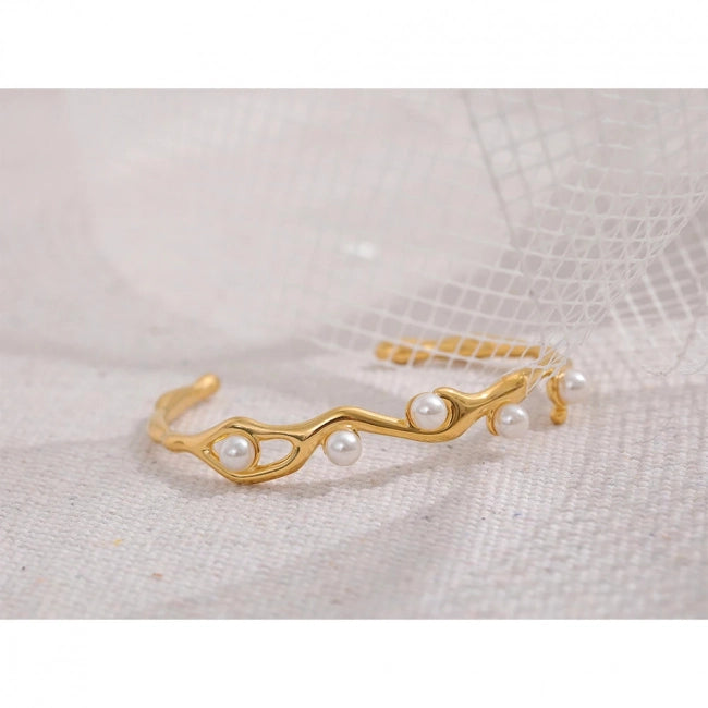 Bracelet jonc à perles blanches Luminara - Ma boutique