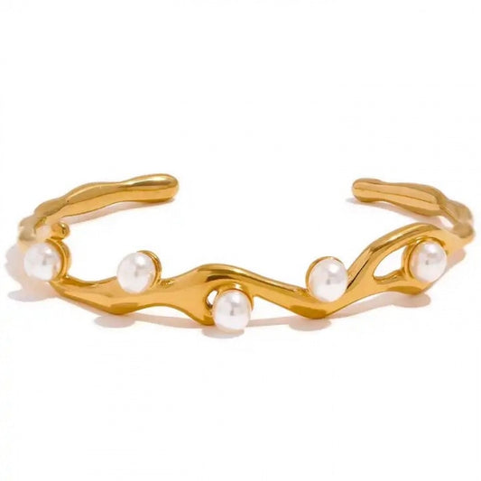 Bracelet jonc à perles blanches Luminara - Ma boutique