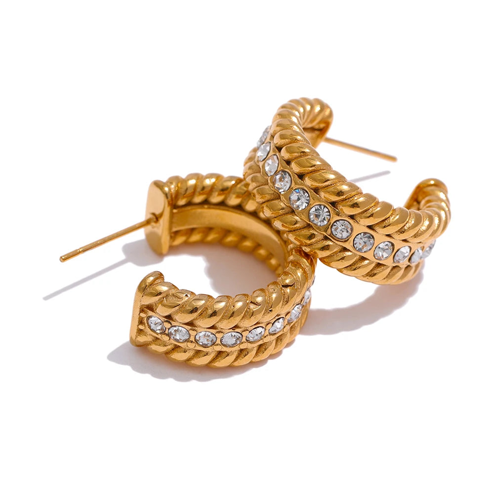 Boucle d'oreille zirconium or jaune Jocaste - Ma boutique