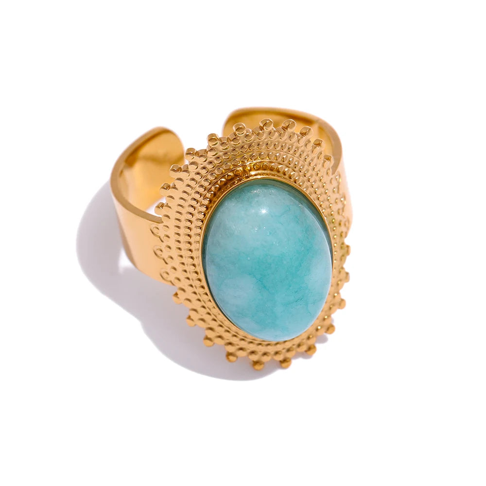 Bague plaqué or avec pierre naturelle turquoise Emma - Ma boutique