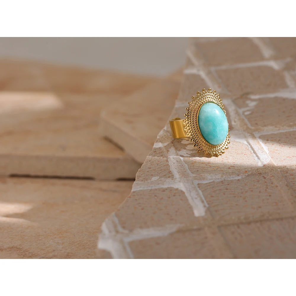 Bague plaqué or avec pierre naturelle turquoise Emma - Ma boutique