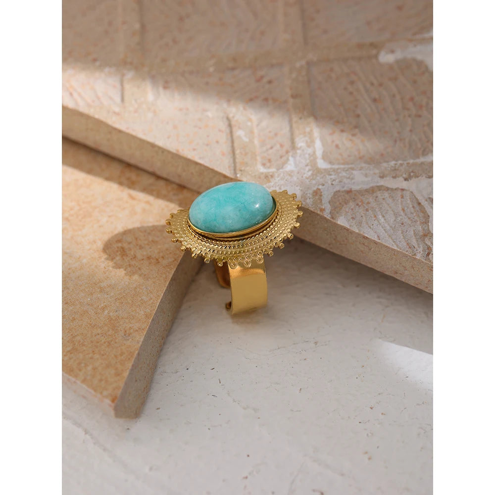 Bague plaqué or avec pierre naturelle turquoise Emma - Ma boutique