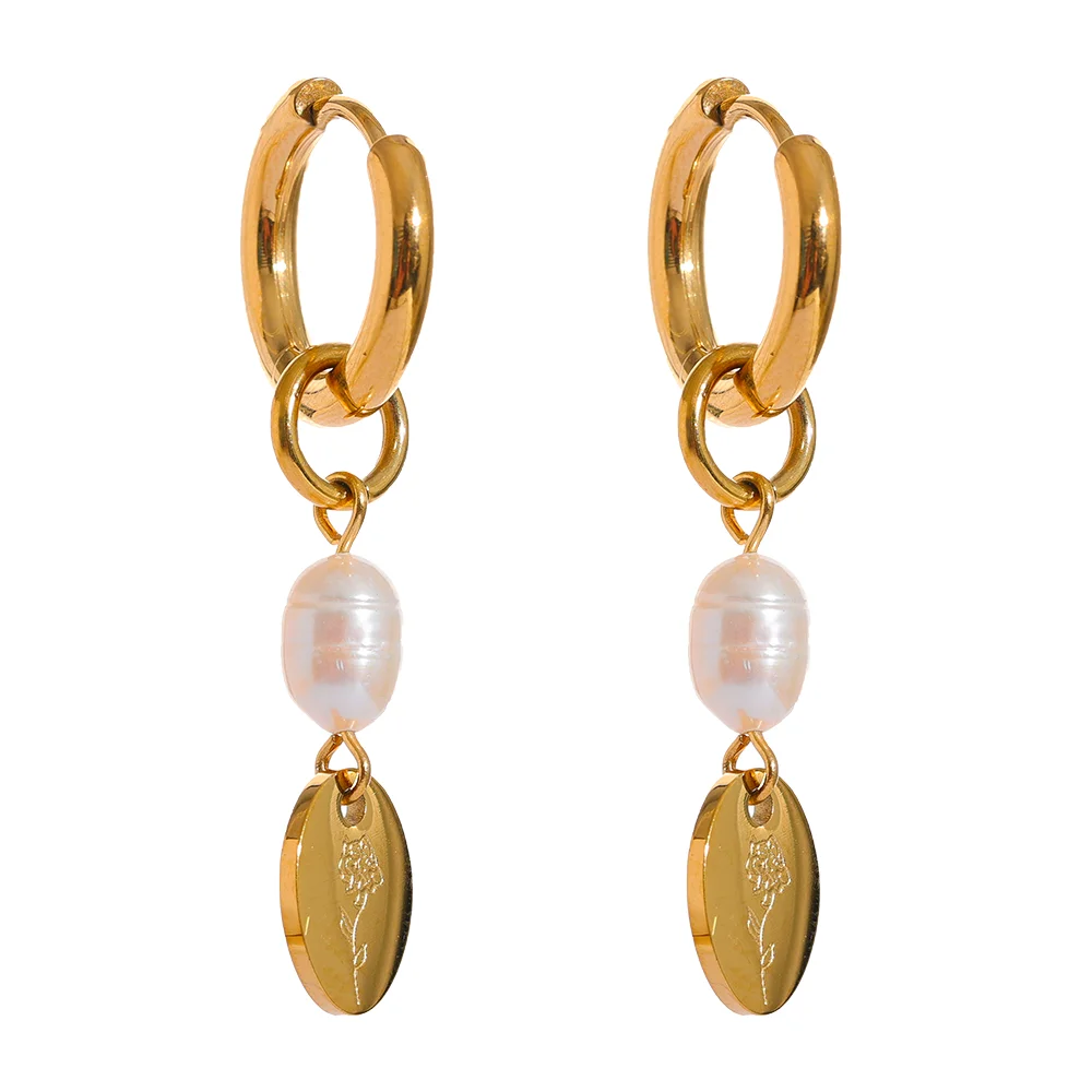Boucle d'oreille créole pendante avec perle naturelle La Rosa - Ma boutique