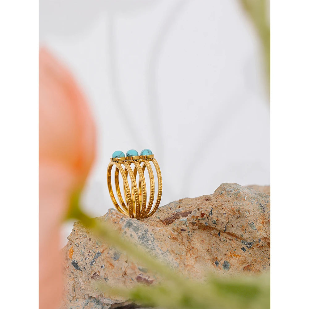 Bague en or avec 3 pierres turquoises Maria - Ma boutique