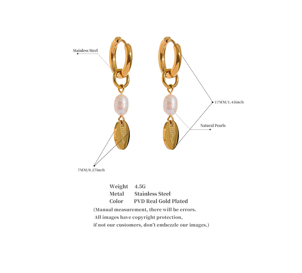 Boucle d'oreille créole pendante avec perle naturelle La Rosa - Ma boutique