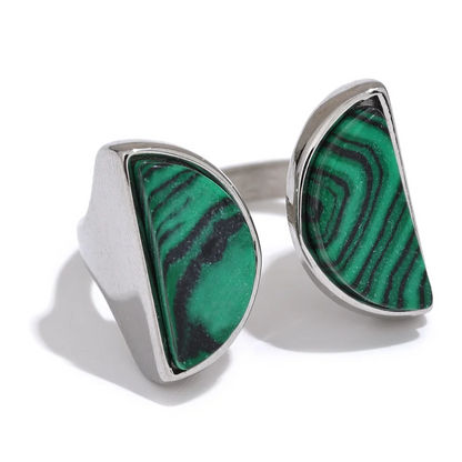 Bague ouverte avec pierre naturelle malachite verte Maureen - Ma boutique