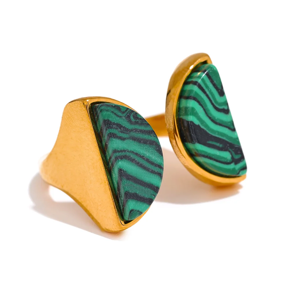 Bague ouverte avec pierre naturelle malachite verte Maureen - Ma boutique