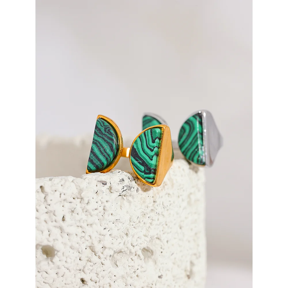 Bague ouverte avec pierre naturelle malachite verte Maureen - Ma boutique