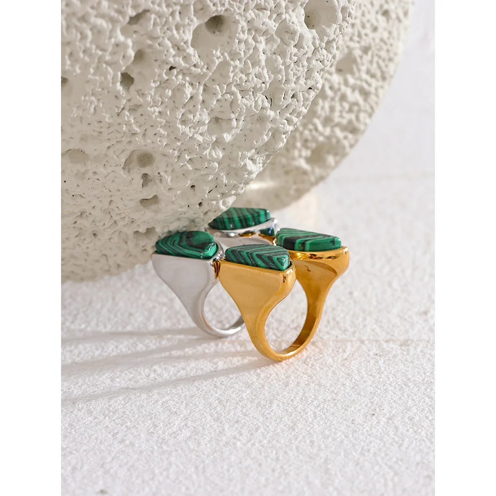 Bague ouverte avec pierre naturelle malachite verte Maureen - Ma boutique