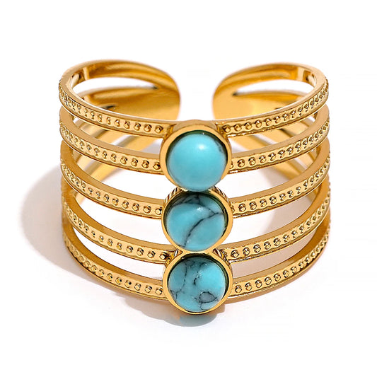 Bague en or avec 3 pierres turquoises Maria - Ma boutique