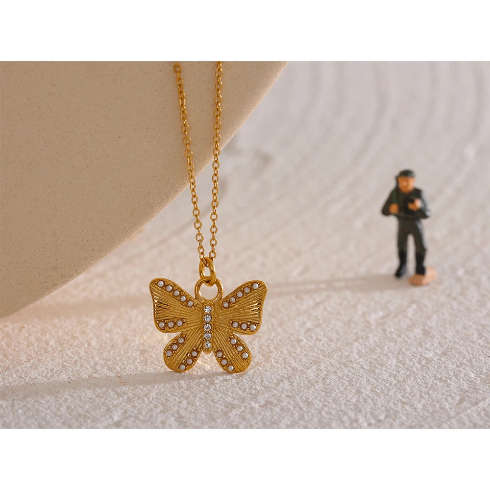 Collier papillon or avec perles - Ma boutique