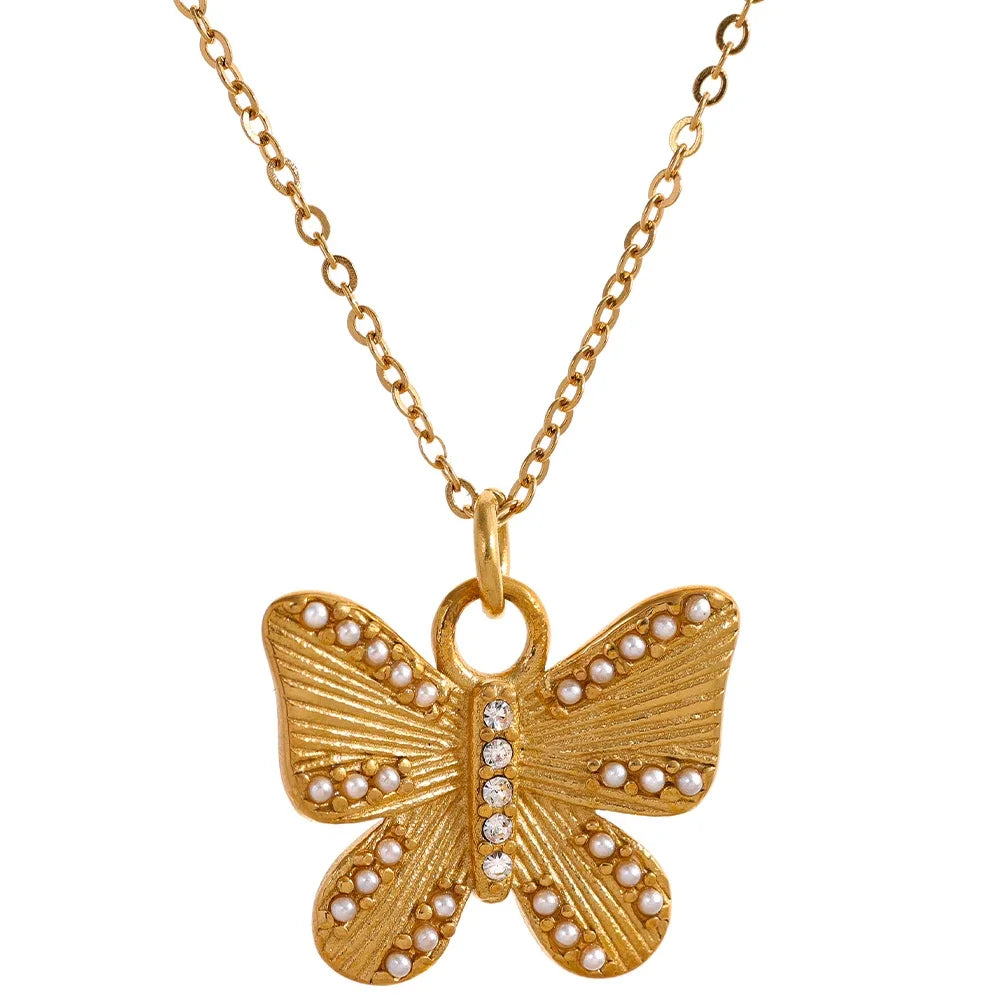 Collier papillon or avec perles - Ma boutique