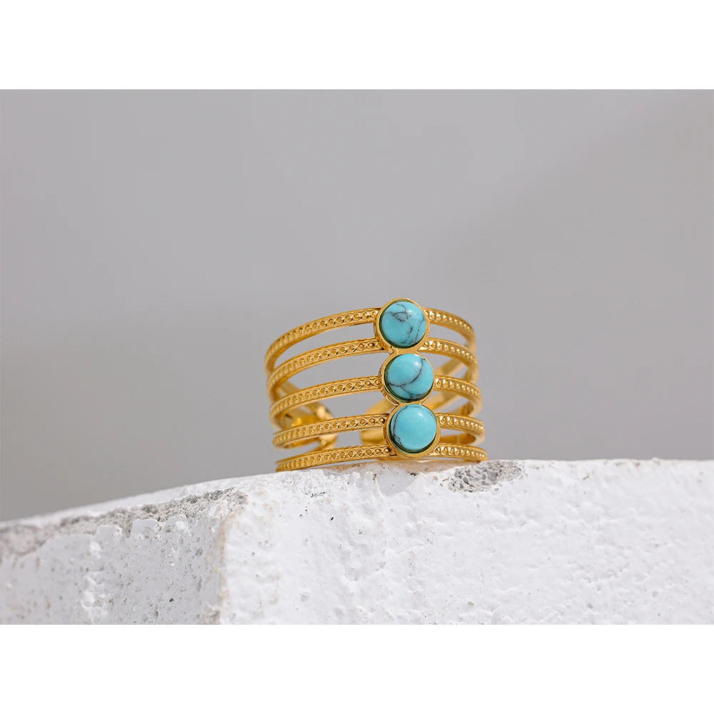 Bague en or avec 3 pierres turquoises Maria - Ma boutique