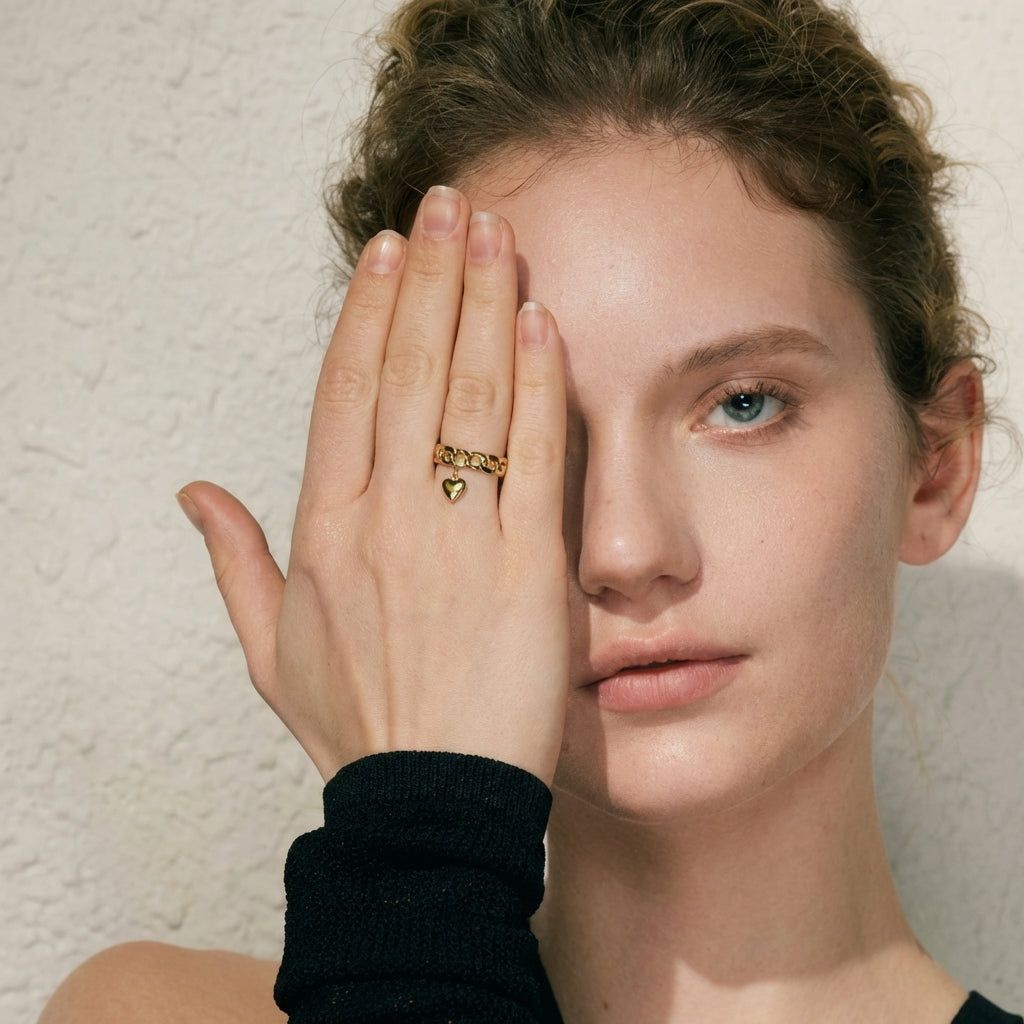 Bague Chaîne Pendentif Cœur - Cora - L'atelier des bijoux