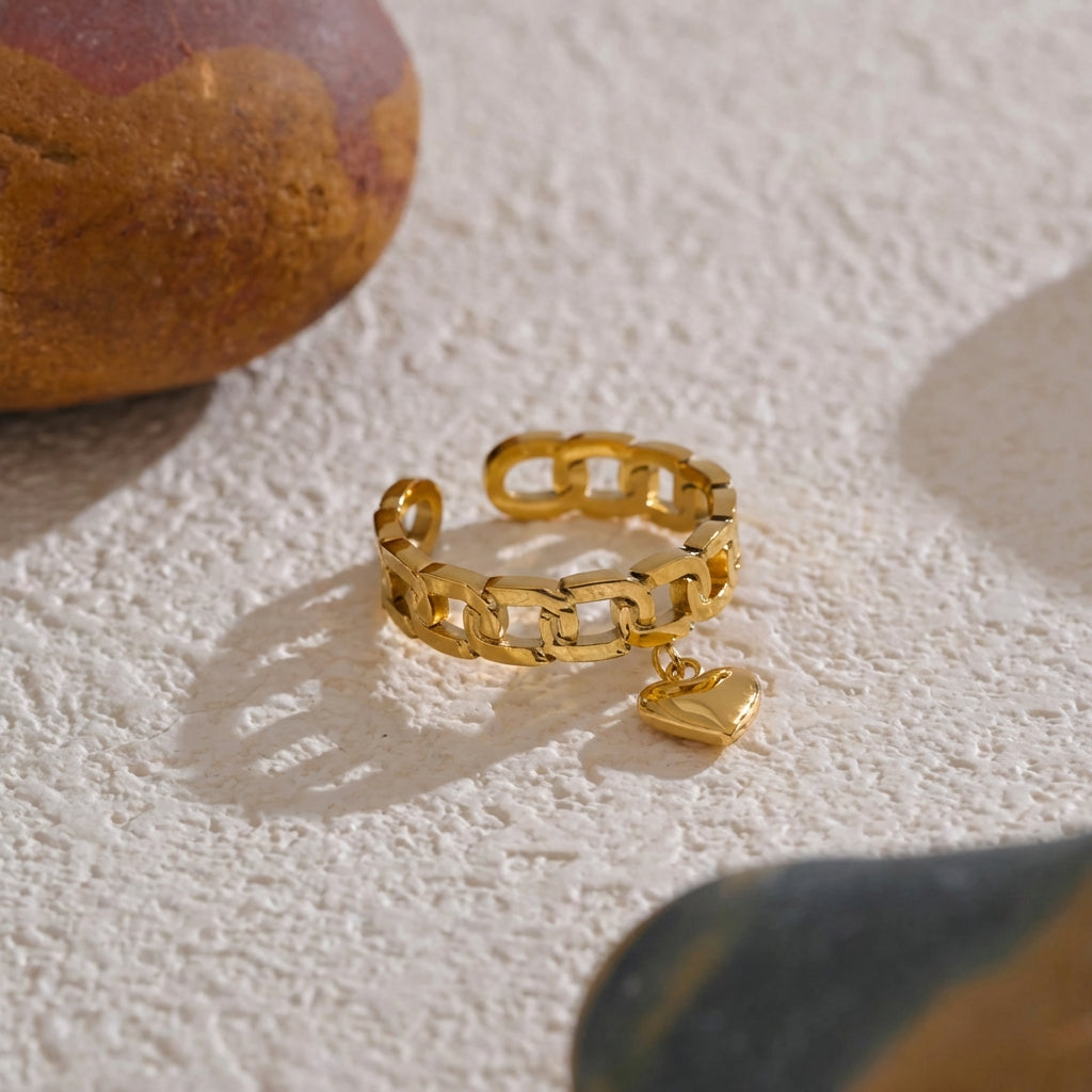 Bague Chaîne Pendentif Cœur - Cora - L'atelier des bijoux