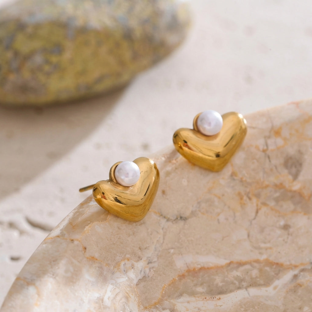 Boucle d'oreilles Cœur & Perle - Amour - L'atelier des bijoux