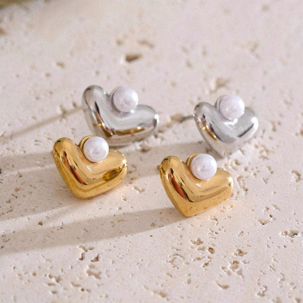 Boucle d'oreilles Cœur & Perle - Amour - L'atelier des bijoux