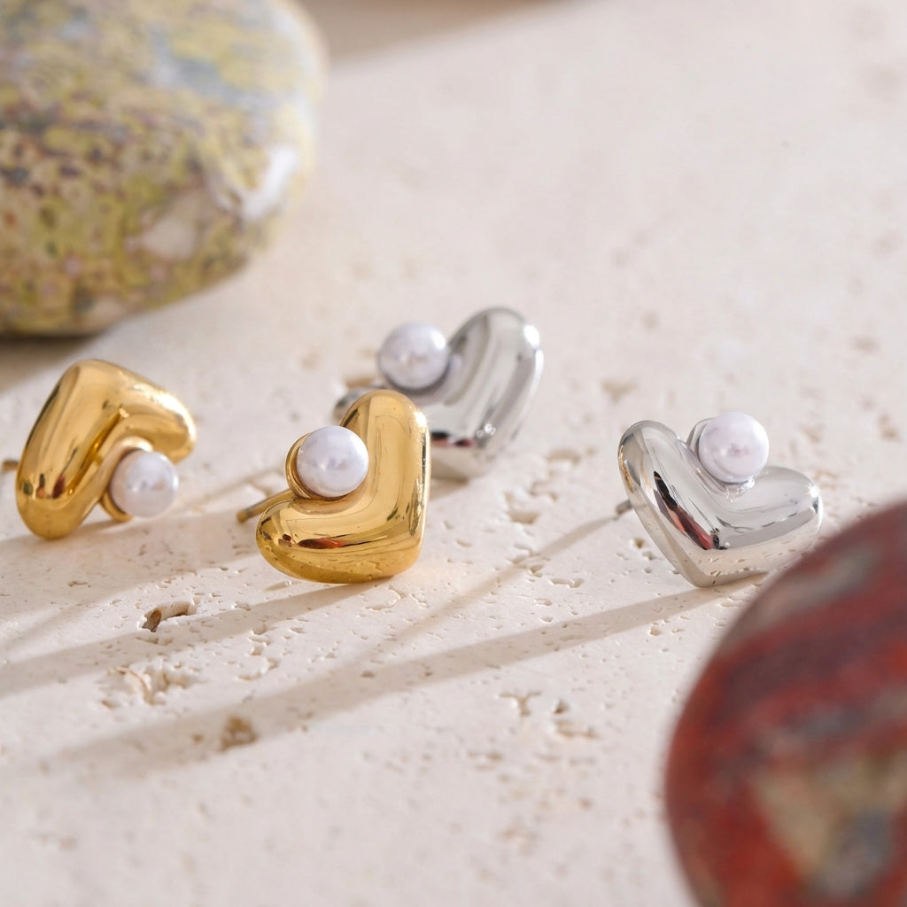 Boucle d'oreilles Cœur & Perle - Amour - L'atelier des bijoux