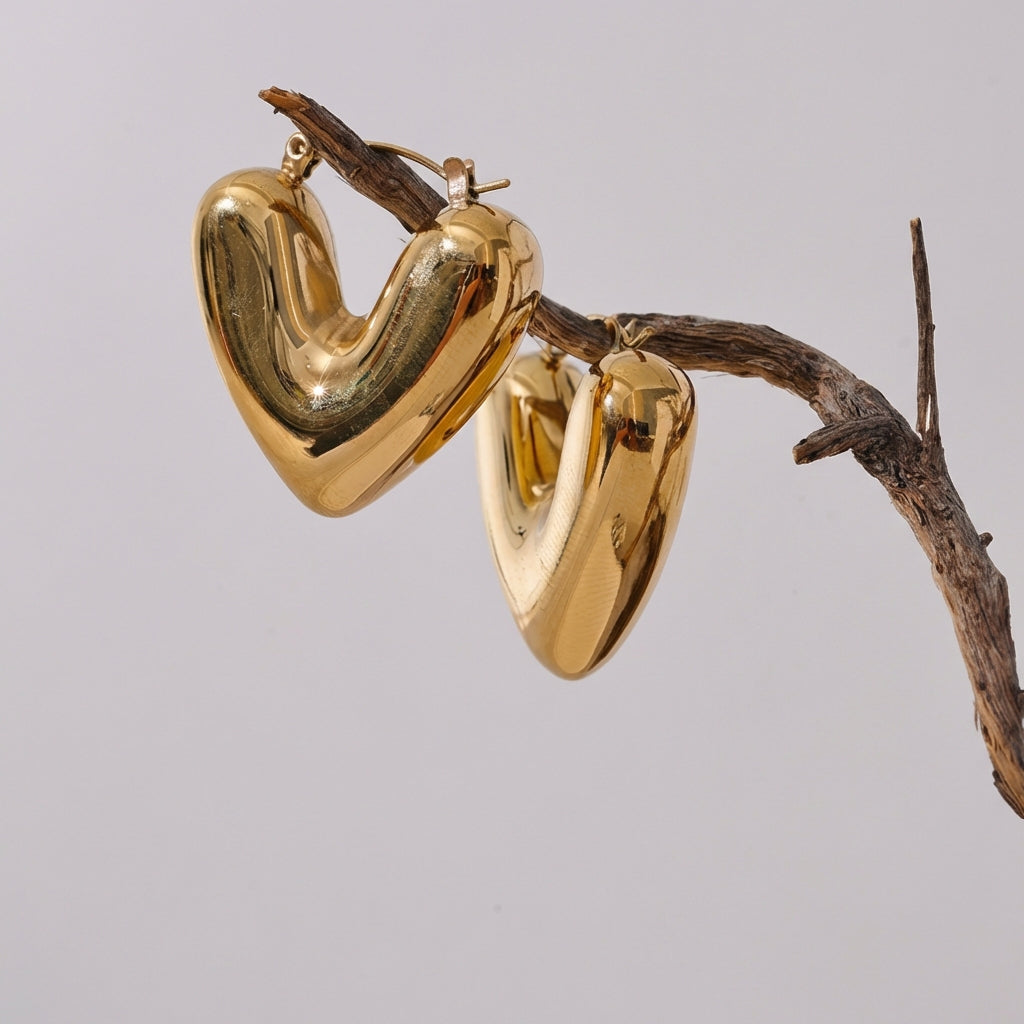 Boucles d'oreilles Créoles Cœur Bombé - Cora - L'atelier des bijoux