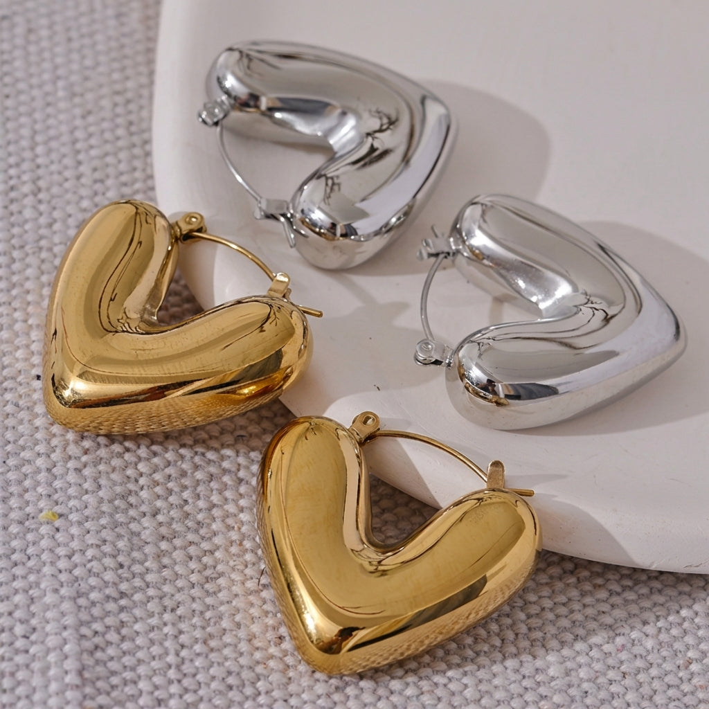 Boucles d'oreilles Créoles Cœur Bombé - Cora - L'atelier des bijoux