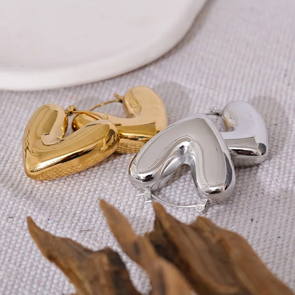 Boucles d'oreilles Créoles Cœur Bombé - Cora - L'atelier des bijoux