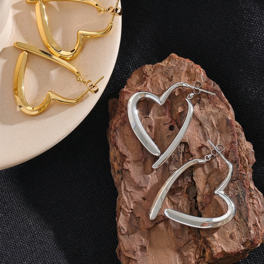 Boucles d'oreilles créoles cœur ouvert - Amour - L'atelier des bijoux