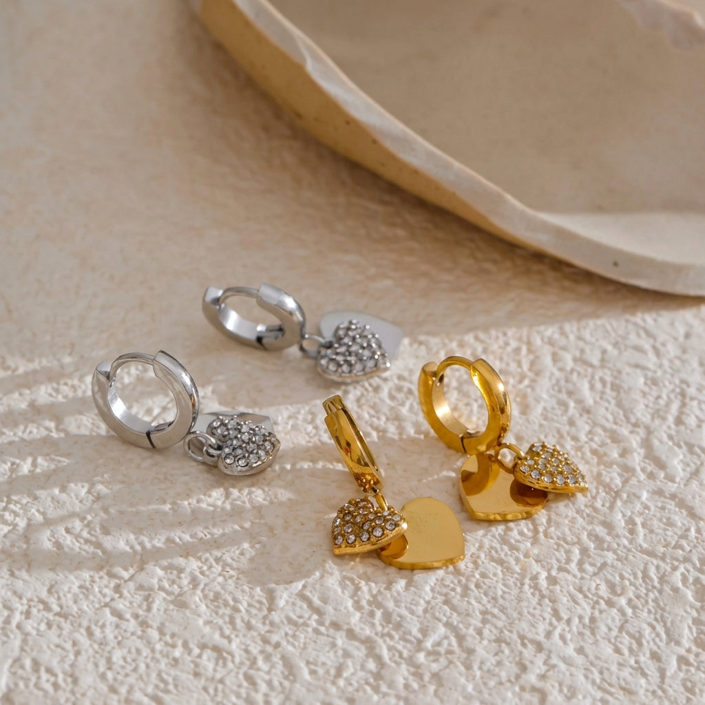 Boucles d'oreilles Créoles Double Cœur - Amour - L'atelier des bijoux