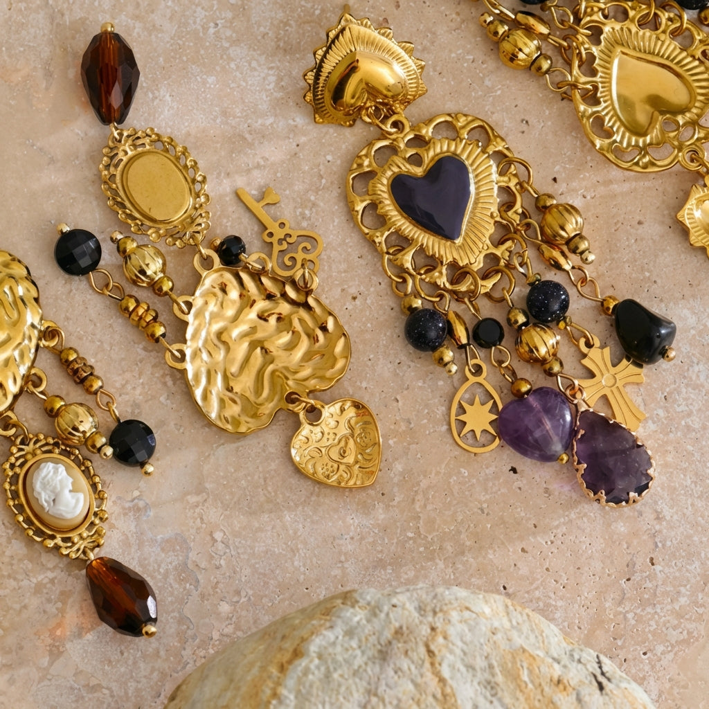 Boucles d'oreilles pendantes Cœur Ex - voto - L'atelier des bijoux