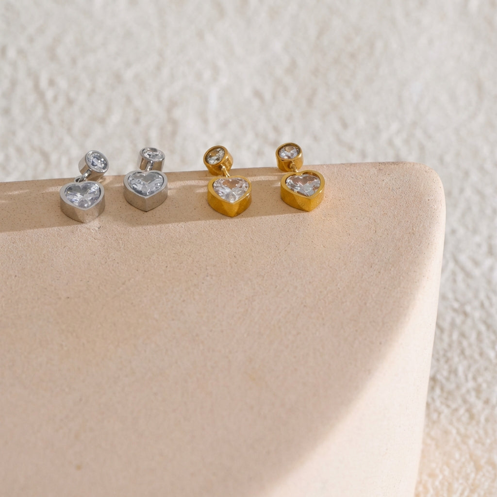 Boucles d'oreilles pendantes Cœur Zircon - Amoria - L'atelier des bijoux