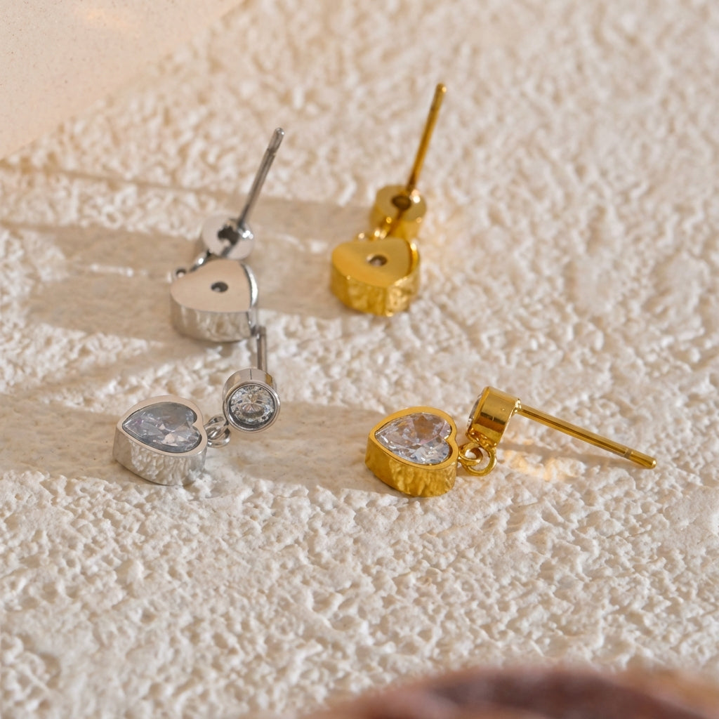 Boucles d'oreilles pendantes Cœur Zircon - Amoria - L'atelier des bijoux