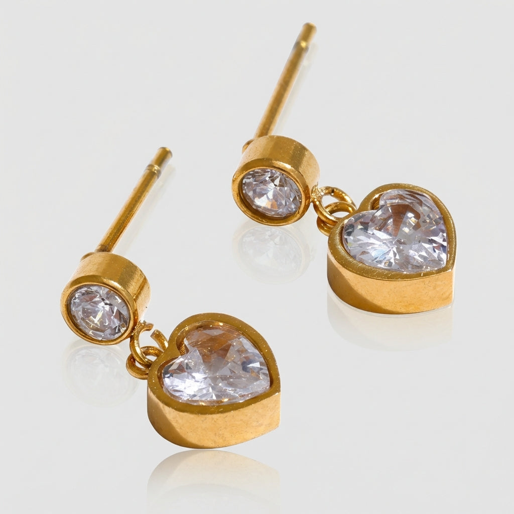 Boucles d'oreilles pendantes Cœur Zircon - Amoria - L'atelier des bijoux