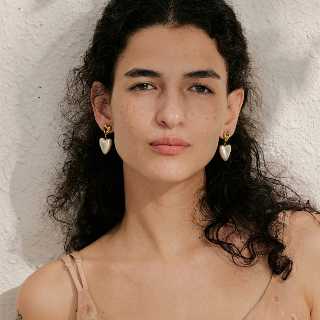 Boucles d'oreilles pendantes Double Cœur - Amara - L'atelier des bijoux