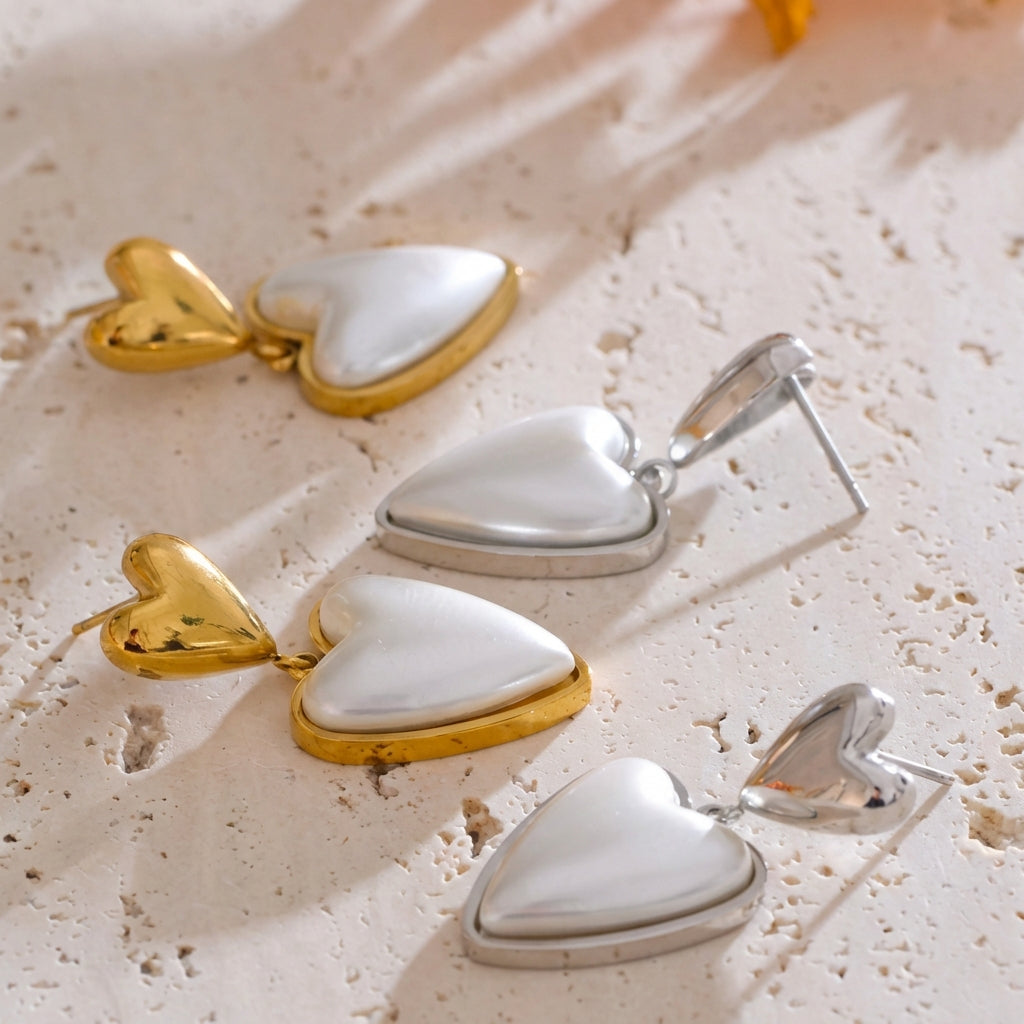 Boucles d'oreilles pendantes Double Cœur - Amara - L'atelier des bijoux