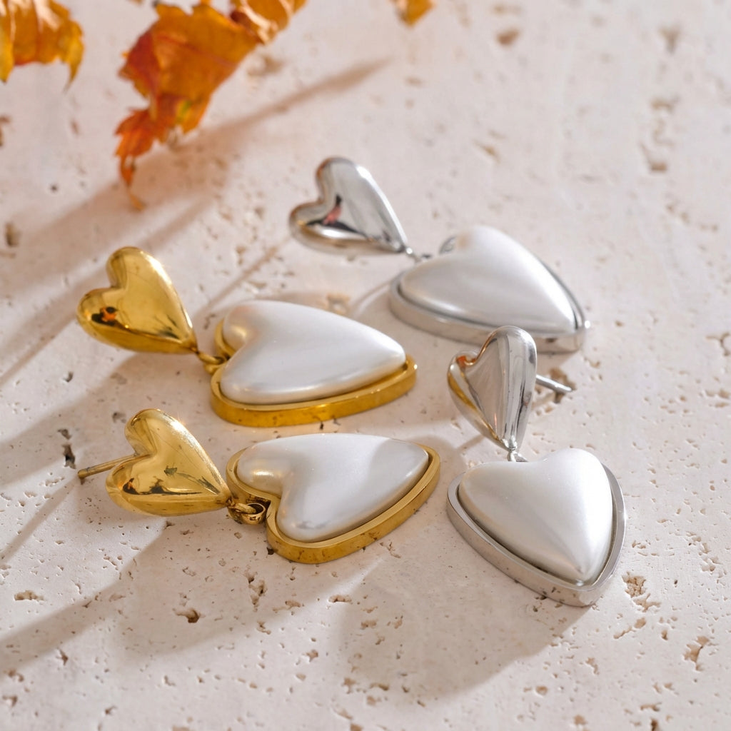 Boucles d'oreilles pendantes Double Cœur - Amara - L'atelier des bijoux